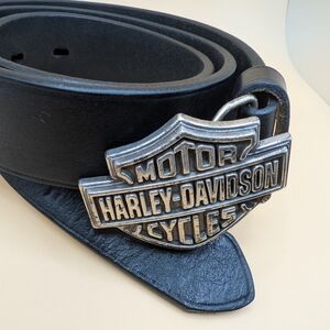 Vintage 1996 Harley-Davidson Black Leather Belt with Silver Buckle M 32/34